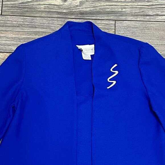 S.L. Fashions Petites 6P Royal Blue Open Front Jacket Beaded Embellished Blazer - Picture 4 of 16